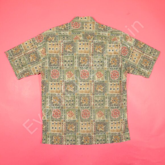 Tori Richard Shirt Mens Medium Green Hawaiian Floral Vintage Cotton Button Down - Picture 3 of 4